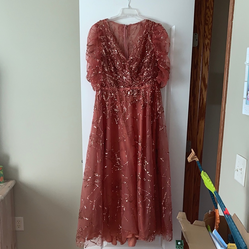 Mac Duggal Rose Gold Sequin Wedding Dress